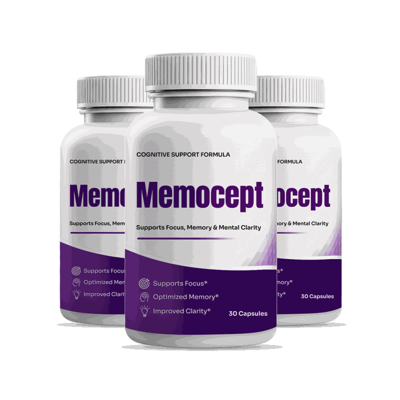 Three bottles of Memocept cognitive support formula, 30 capsules each